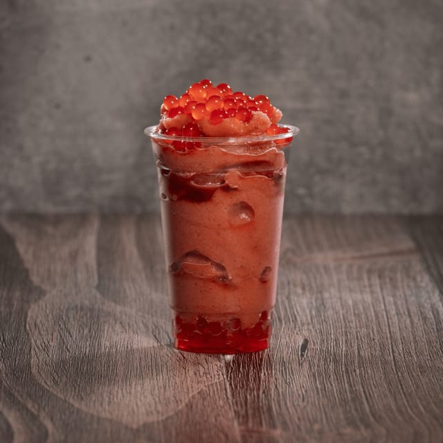 Strawberry Popping Boba Slush.