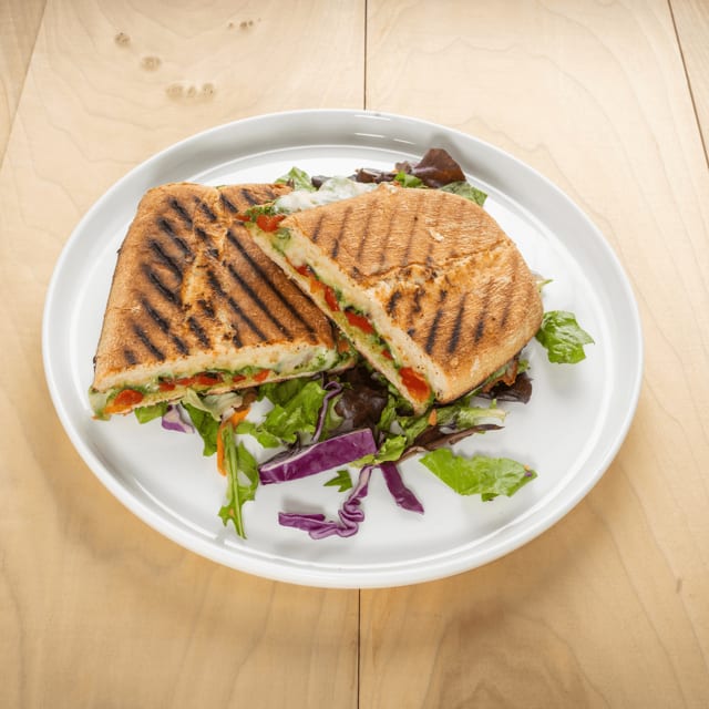 Pesto & Roasted Red Pepper Panini with Mozzarella.