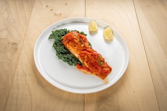 Spicy Mediterranean Salmon with Soup.