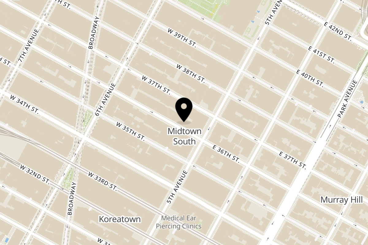 Map showing the location of Jerusalem Cafe on 7 W 36th St. Ground Floor in New York